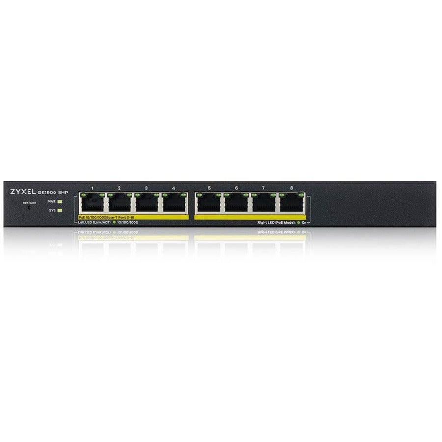 ZYXEL 8-port GbE Smart Managed PoE Switch - GS1900-8HPREV03F