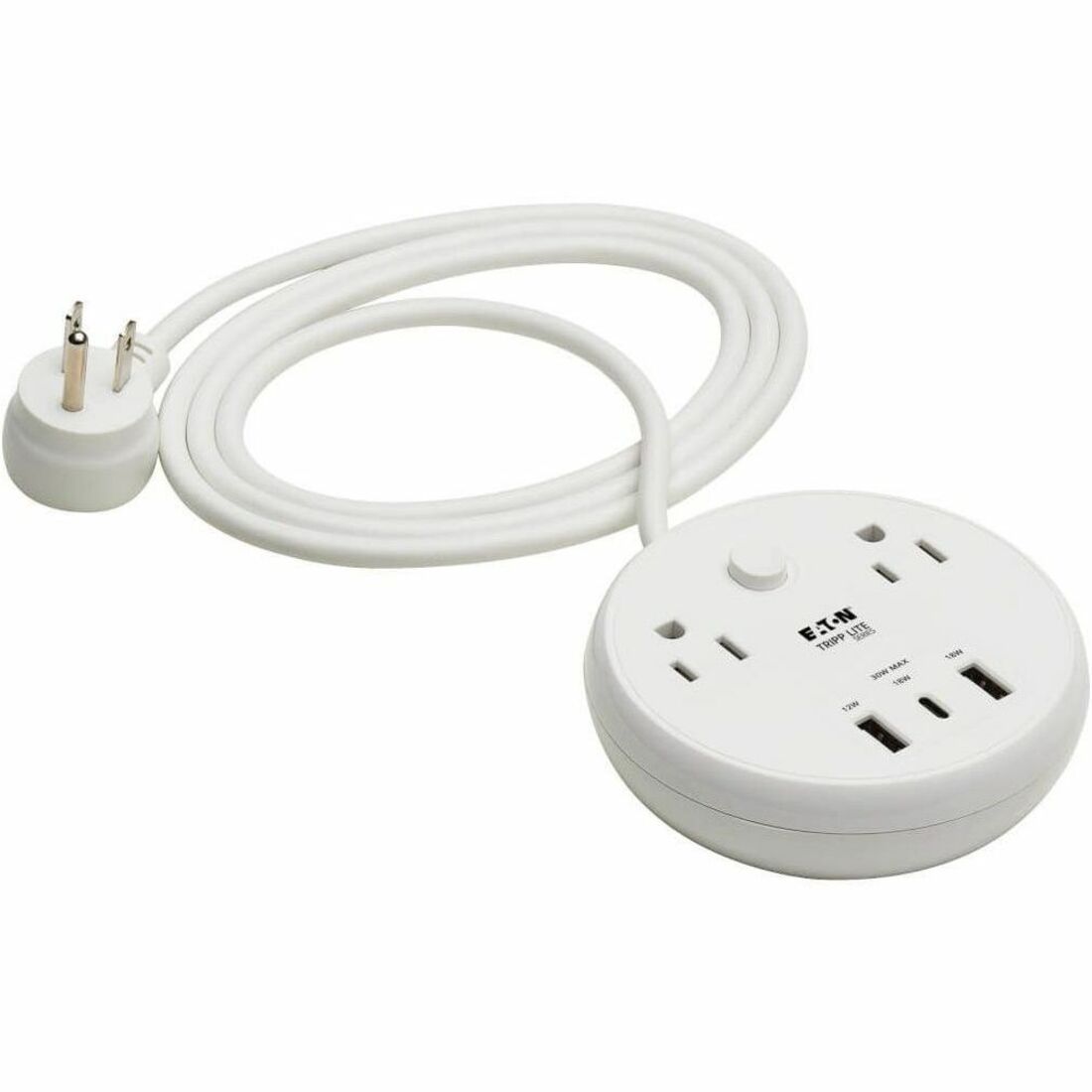 Eaton Tripp Lite Series Safe-IT 30W 2-Outlet Surge Protector - 5-15R Outlets, 3 USB Ports, 6 ft. (1.8 m) Cord, 300 Joules, Antimicrobial Protection, White - TLP26PD30WCAM