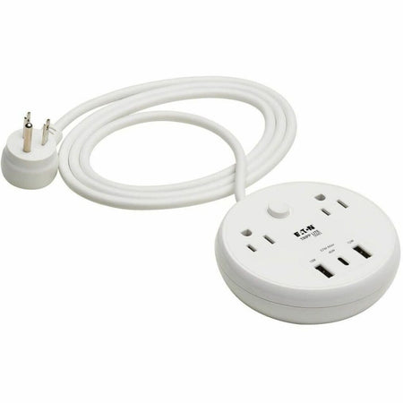 Eaton Tripp Lite Series Safe-IT 57W 2-Outlet Surge Protector - 5-15R Outlets, 3 USB Ports, 8 ft. (2.4 m) Cord, 300 Joules, Antimicrobial Protection, White - TLP28PD57WCAM