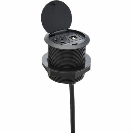 Eaton Tripp Lite Series Protect It! In-Desktop Power Grommet - NEMA 5-15P, 2x USB-A Charging, Surge Protection, 10 ft. Cord, Antimicrobial, Black - TLP12POAM