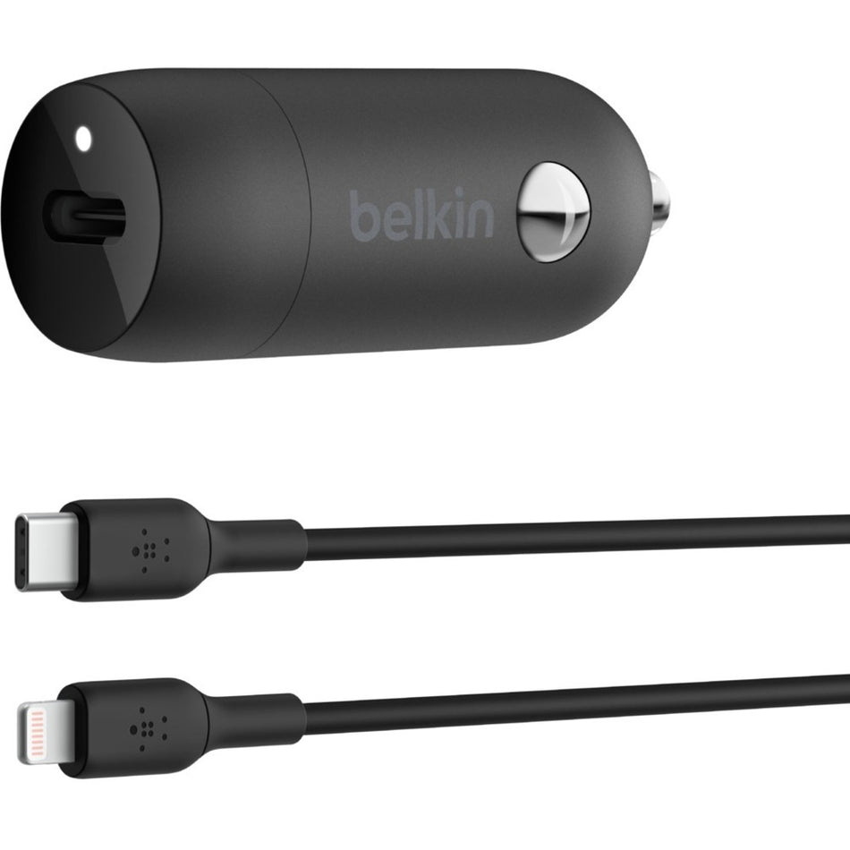 Belkin Boost&uarr;Charge&trade; 30W Fast Car Charger, Compact Design w/USB-C Power Delivery Port, USB-C to Lightning Cable Included, Universal Compatibility for iPhone 14 Series, iPad, and More - Black - CCA004BT1MBK-B5