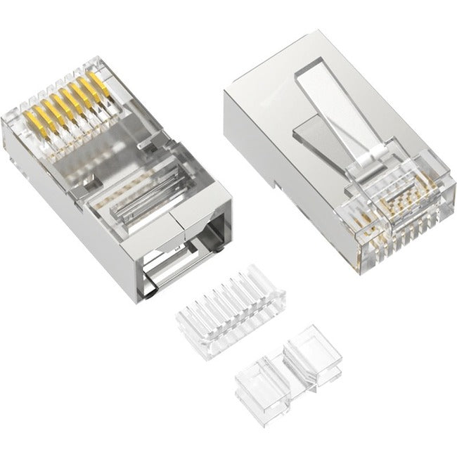 Axiom RJ45 Cat.6a Shielded Plug, 3pc Type, Solid/Stranded Wire, 50 Micron, 100-Pack - RJ45C6ASS3100-AX