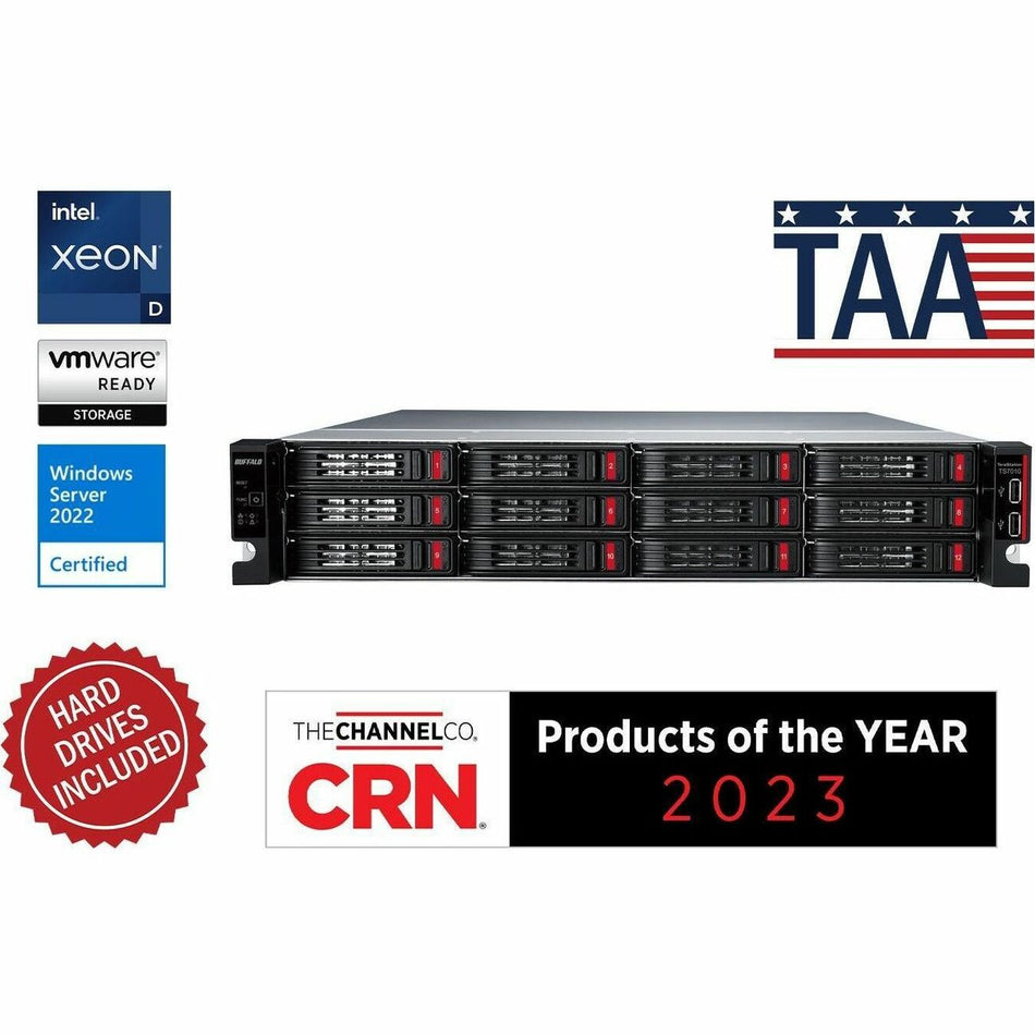 BUFFALO TeraStation 12-Bay 71210 96TB (12x8TB) High-Performance Rackmount NAS Hard Drives Included - TS71210RH9612