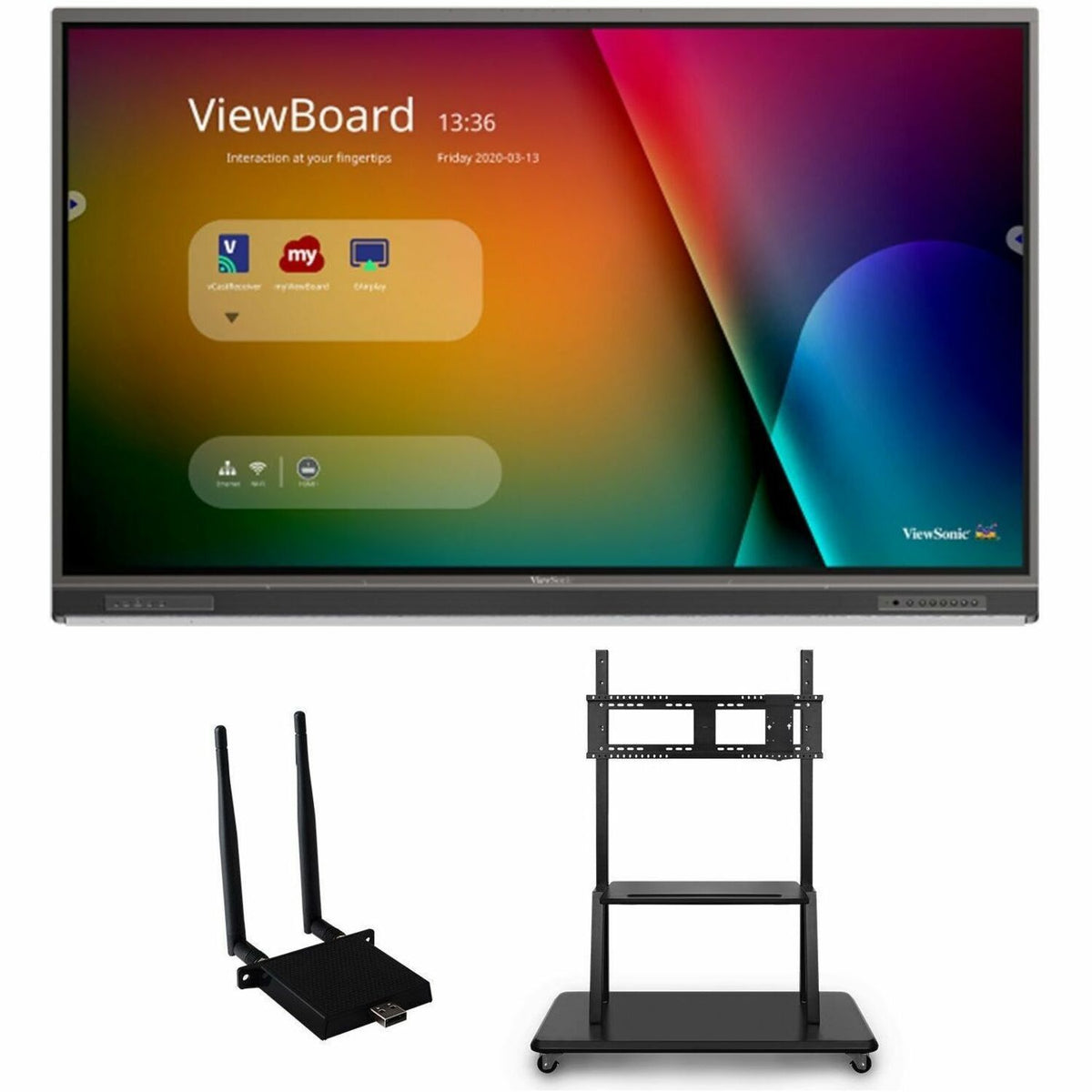 ViewSonic ViewBoard IFP7552-1C-E2 - 4K Interactive Display with WiFi Adapter, Mobile Trolley Cart - 400 cd/m2 - 75" - IFP7552-1C-E2
