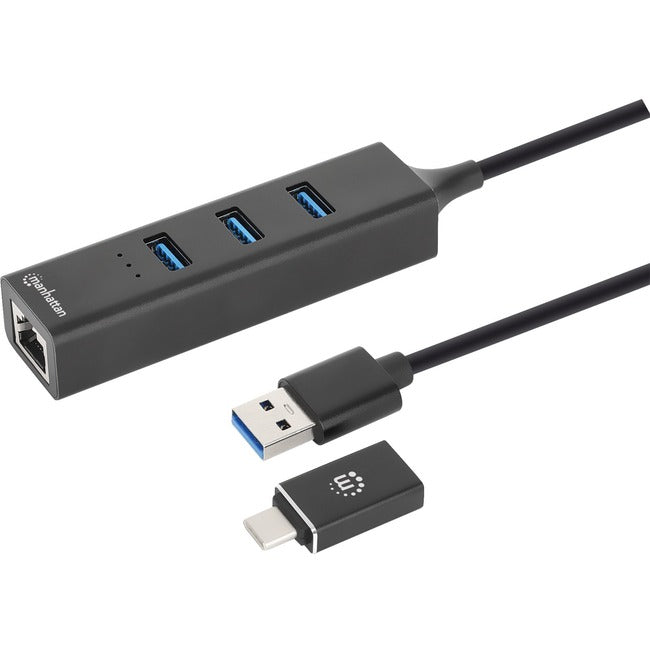 Manhattan 3-Port USB 3.0 Type-C/A Combo Hub with Gigabit Ethernet Network Adapter - 180894