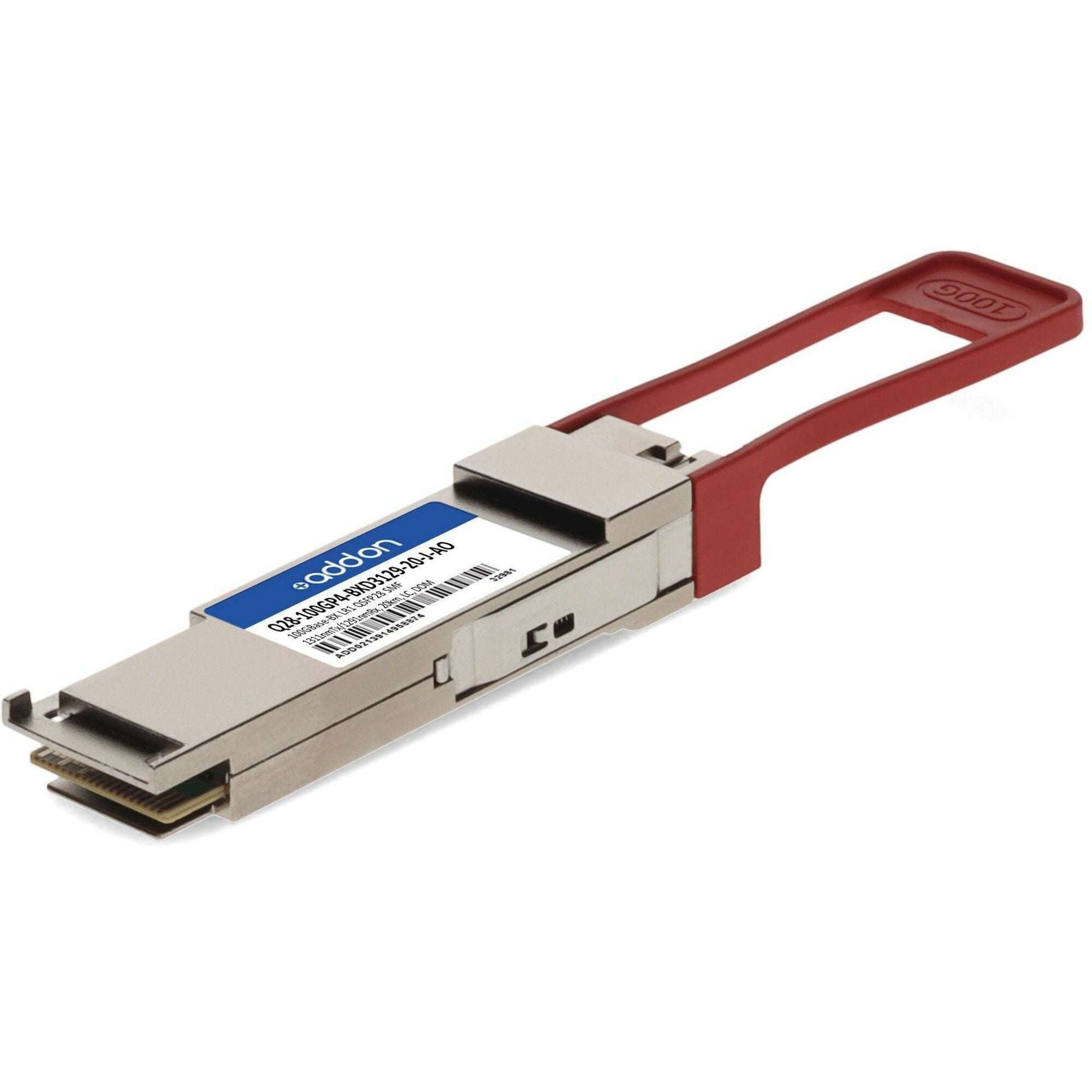 AddOn Juniper Networks&reg; Compatible TAA 100GBase-BX LR1 PAM4 QSFP28 Transceiver Single Lambda (SMF, 1311nmTx/1291nmRx, 20km, LC, DOM) - Q28-100GP4-BXD3129-20-J-AO