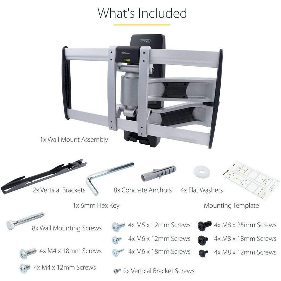 StarTech.com Articulating TV Wall Mount, VESA Wall Mount TV Bracket for 65 inch/99lb/Curved TVs, Corner Adjustable Low Profile Wall Mount - TV-WALL-MOUNT-65FS