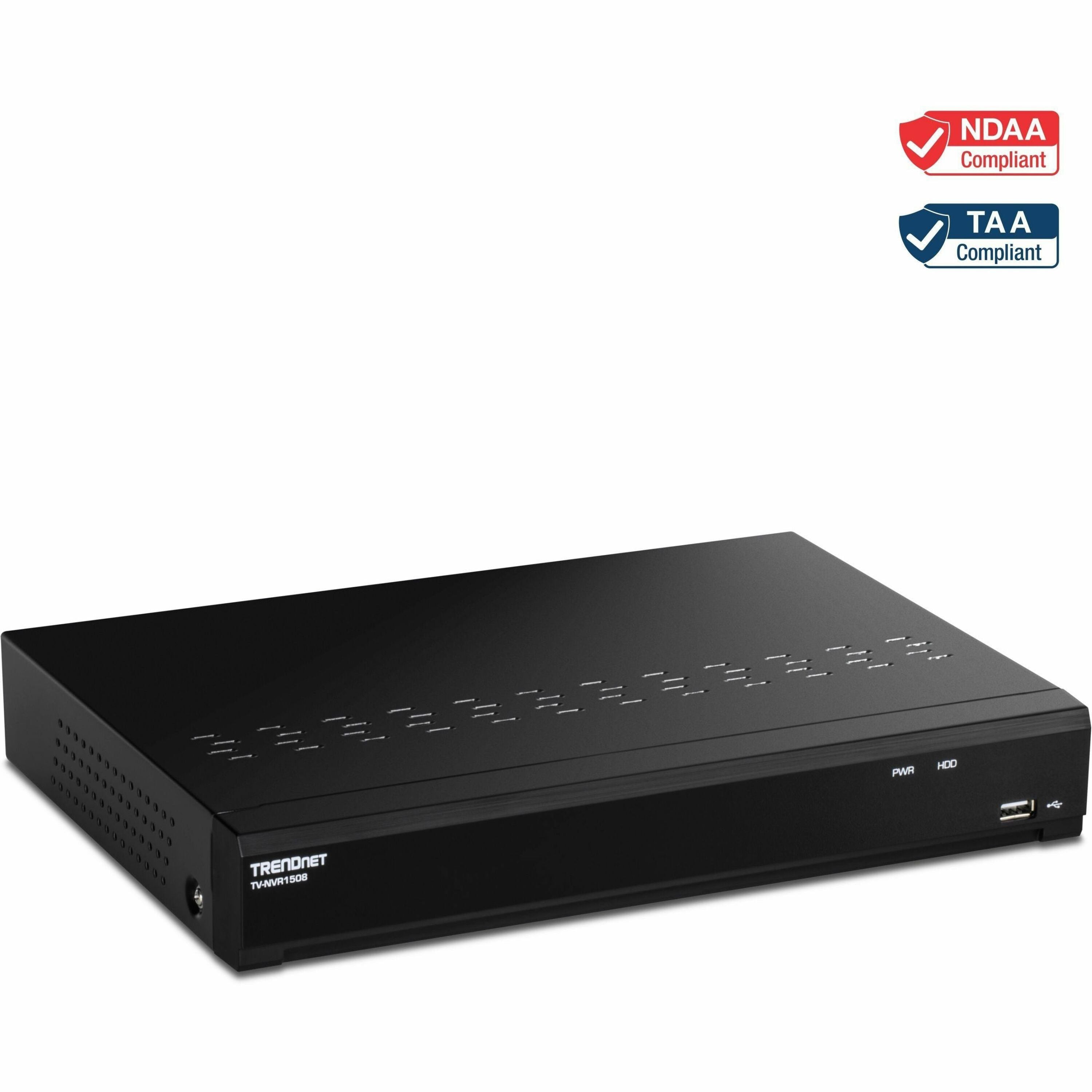 TRENDnet 8-Channel UHD PoE NVR, H.264/H.265 4K (8MP), Up to 12TB Storage (HDD Not Included), Supports one 4K Camera Channel, 8 PoE ports, 80W PoE Power Budget, Rackmount Design, 240fps, TV-NVR1508 - TV-NVR1508