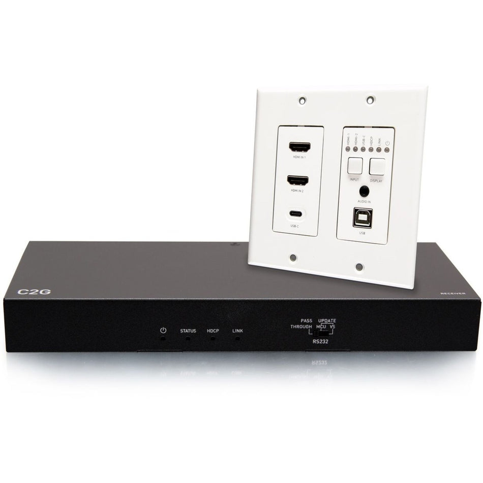 C2G HDBaseT Dual 4K HDMI Extender + USB C, 3.5mm and USB B to A over Cat - HDMI Wall Plate to Receiver Box - 4K 60Hz - C2G31020