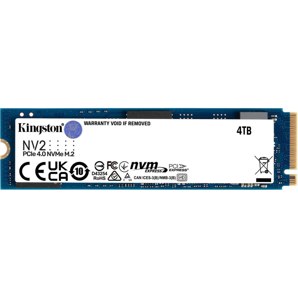 Kingston NV2 SNV2S/4000G 4 TB Solid State Drive - M.2 2280 Internal - PCI Express NVMe (PCI Express NVMe 4.0 x4) - SNV2S/4000G