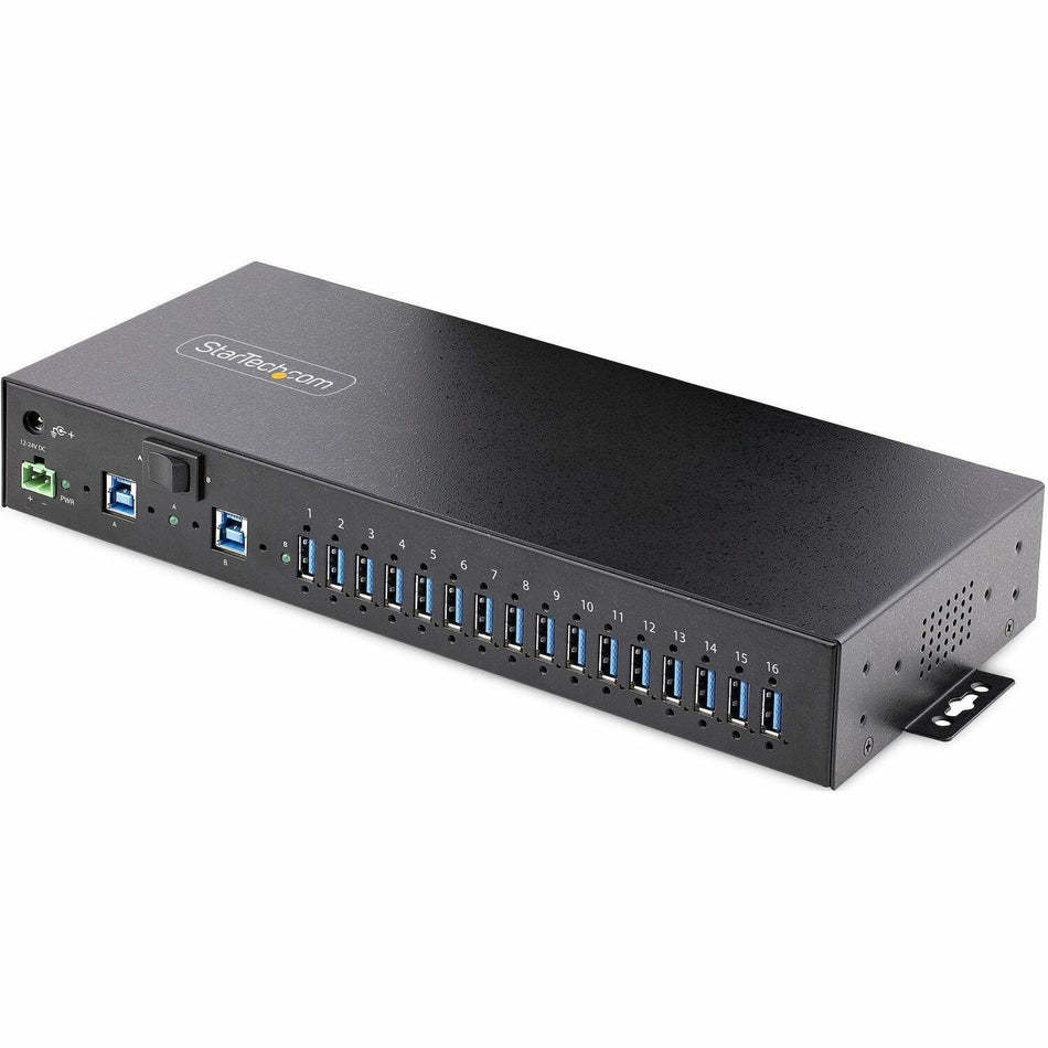 StarTech.com 16-Port Industrial USB 3.0 Hub 5Gbps, Mountable, Terminal Block Power Up to 120W Shared, USB Charging, Dual-Host Hub/Switch - 5G16AINDS-USB-A-HUB