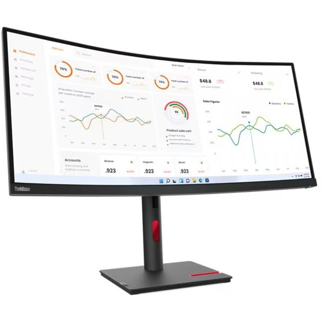 Lenovo ThinkVision T34w-30 34" Class Webcam UW-QHD Curved Screen LED Monitor - 21:9 - Raven Black - 63D4ZAR1US