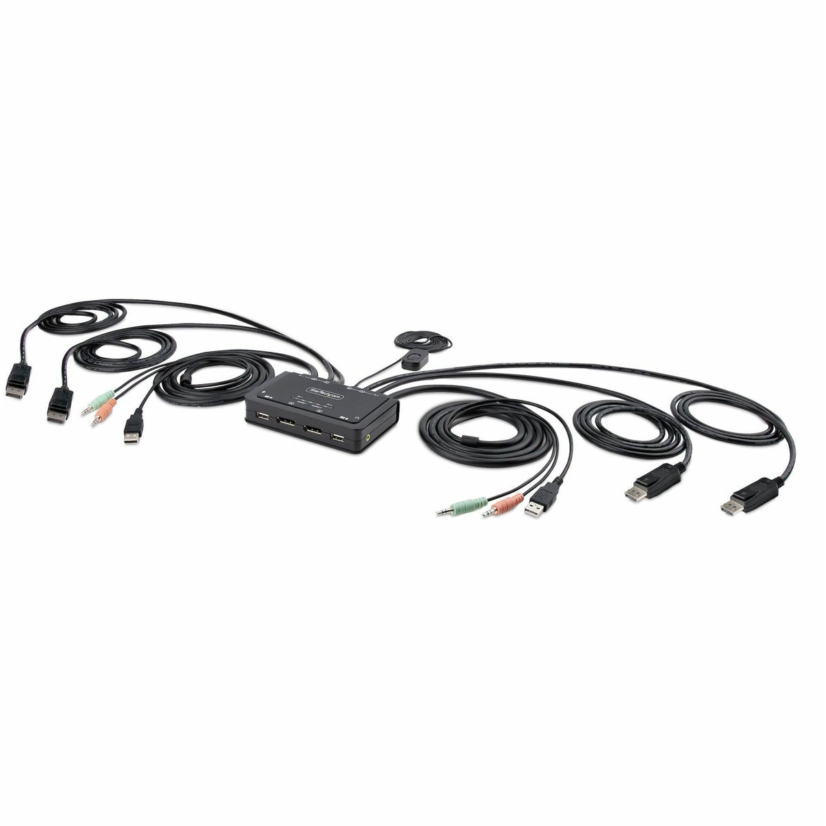 StarTech.com 2-Port Dual-Monitor DisplayPort Cable KVM Switch, 4K 60Hz, Compact KVM with 5ft/1.5m Integrated Host Cables, Bus Powered - C2-DD46-UA2-CBL-KVM
