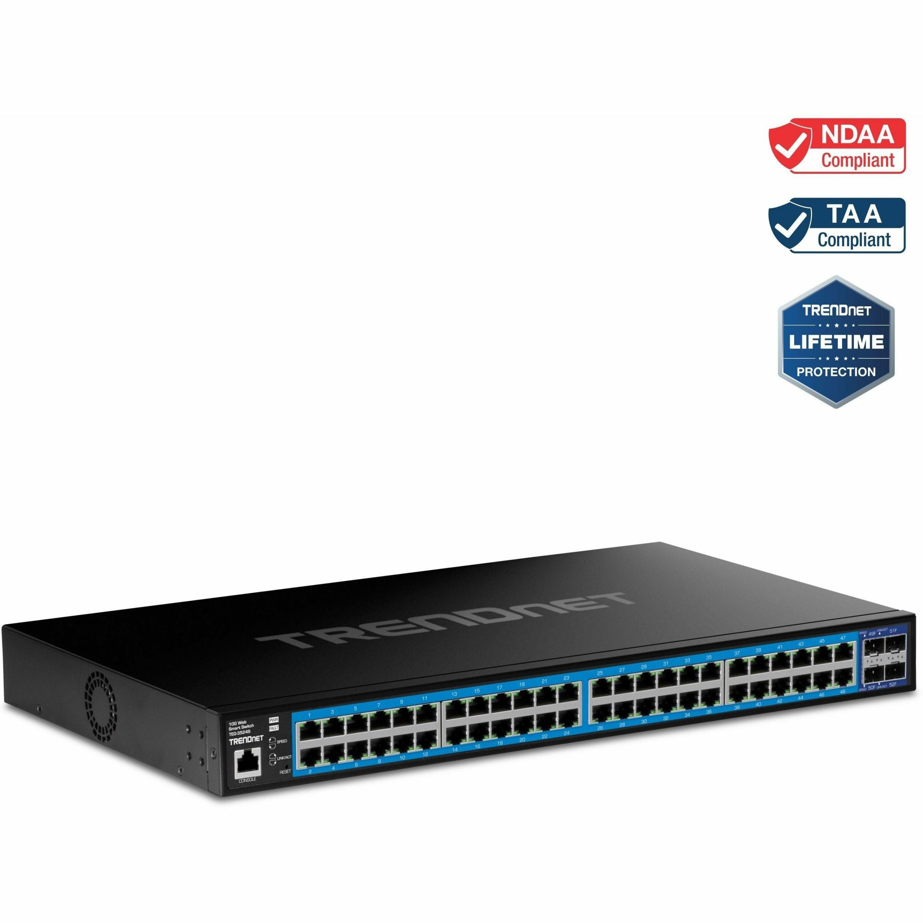 TRENDnet 52-Port Gigabit Web Smart Switch with 10G SFP+ Ports - TEG-3524S