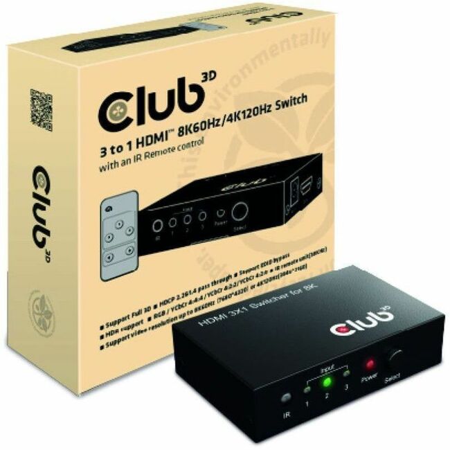 Club 3D 3 to 1 HDMI 8K60Hz/4K120Hz Switch - CSV-1381