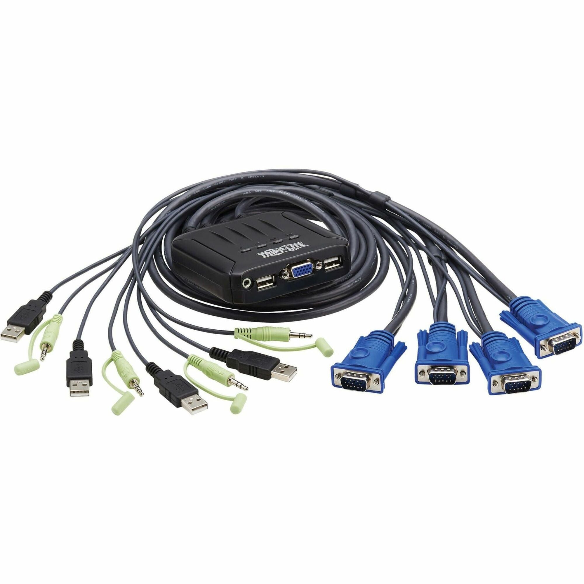 Eaton Tripp Lite Series 4-Port VGA KVM Switch with Built-In VGA, USB and 3.5 mm Audio Cables, TAA - B032-VUA4