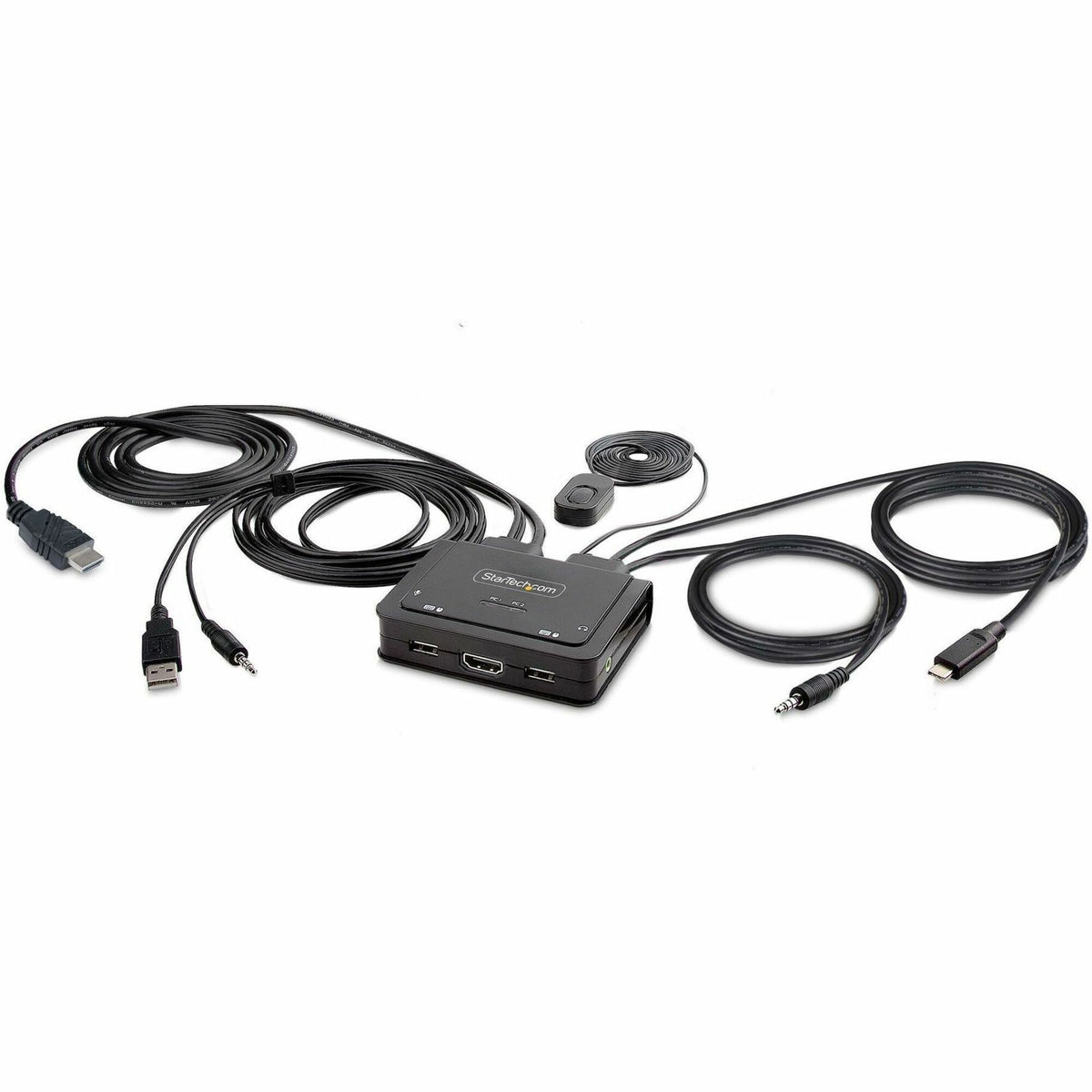 StarTech.com 2-Port Hybrid USB-C HDMI Cable KVM Switch, 4K 60Hz, Compact KVM with 6ft/1.8m USB-A & 4ft/1.2m USB-C Integrated Cables - C2-H46-UAC-CBL-KVM