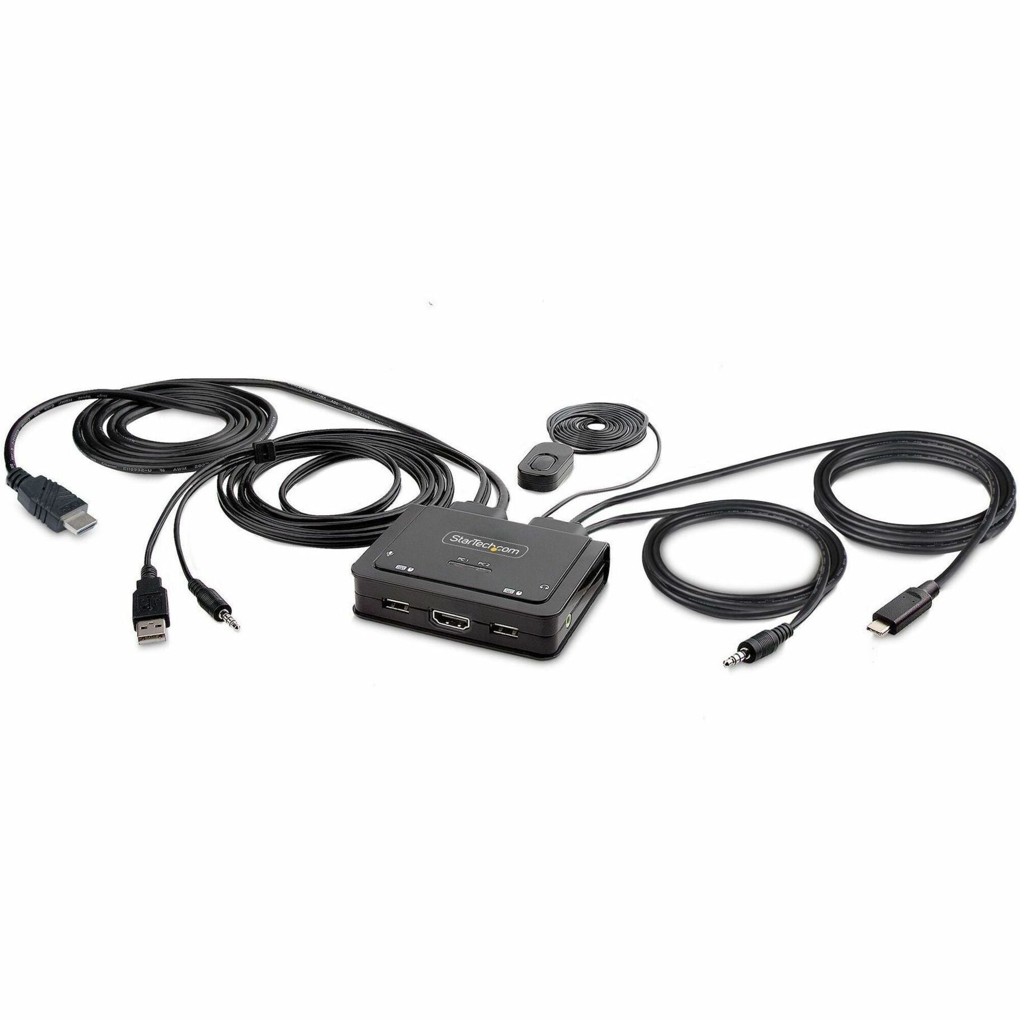 StarTech.com 2-Port Hybrid USB-C HDMI Cable KVM Switch, 4K 60Hz, Compact KVM with 6ft/1.8m USB-A & 4ft/1.2m USB-C Integrated Cables - C2-H46-UAC-CBL-KVM