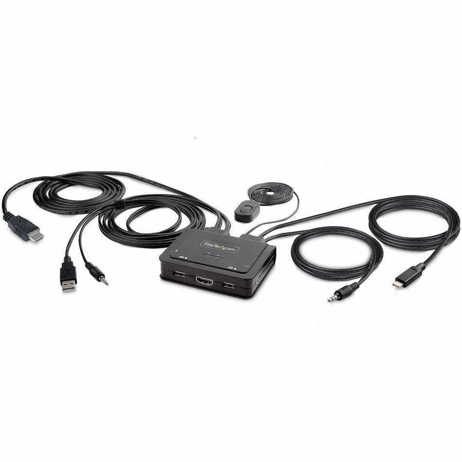 StarTech.com 2-Port Hybrid USB-C HDMI Cable KVM Switch, 4K 60Hz, Compact KVM with 6ft/1.8m USB-A & 4ft/1.2m USB-C Integrated Cables - C2-H46-UAC-CBL-KVM