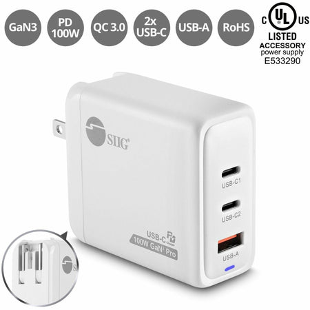 SIIG 100W GaN PD Combo Charger - 2C1A - AC-PW1Z11-S1