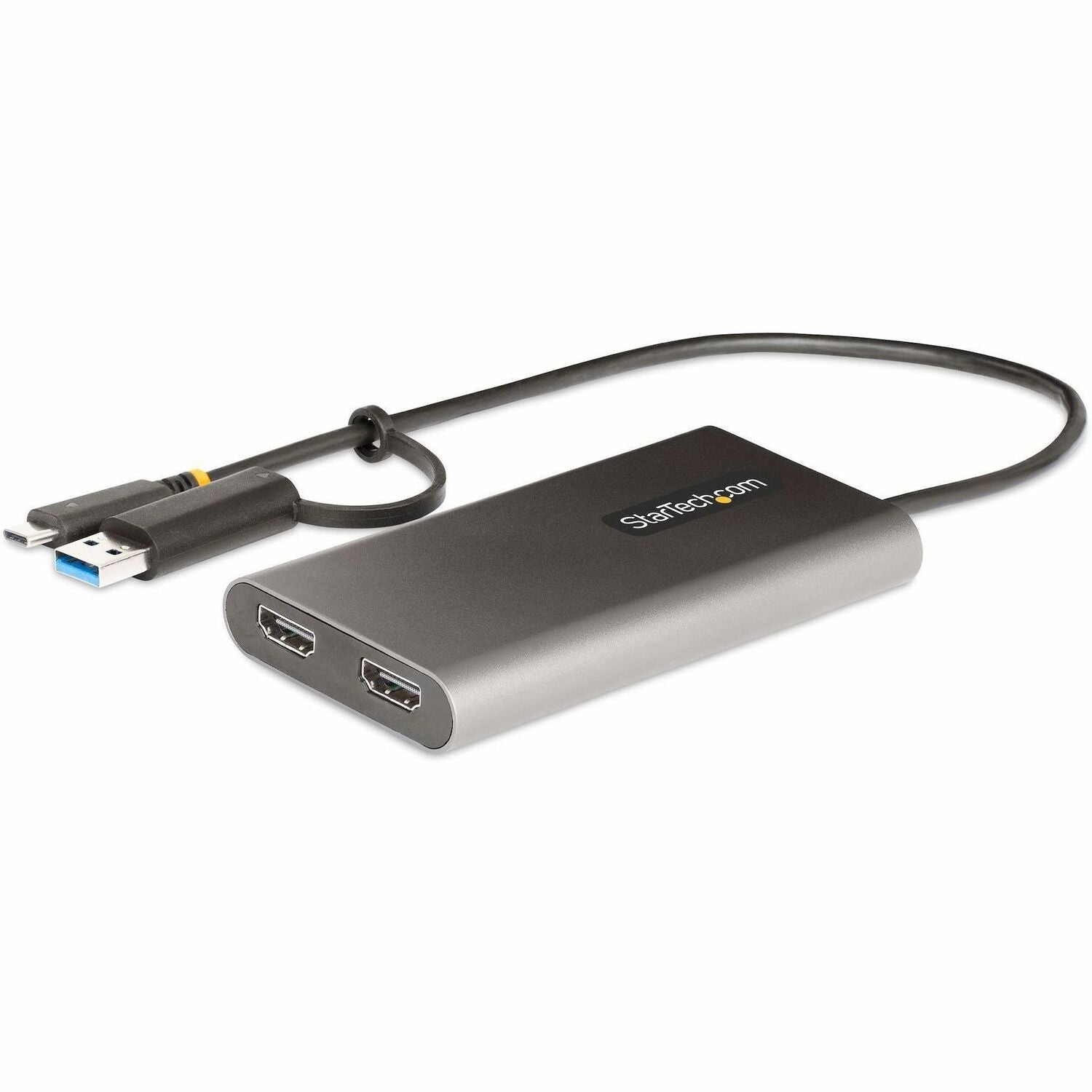 StarTech.com USB-C to Dual-HDMI Adapter, USB-C/A to 2x HDMI, 4K 60Hz, 100W PD Passthrough, 1ft/30cm Cable, USB to HDMI Converter, TAA - 109B-USBC-HDMI