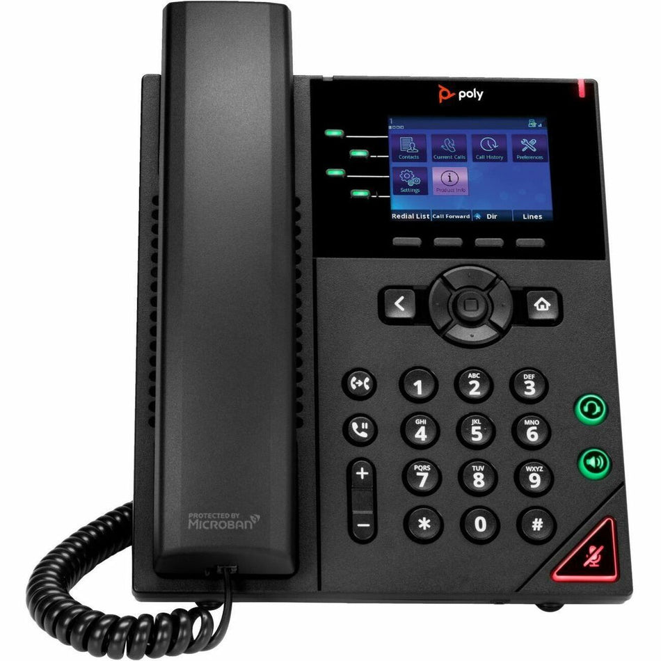 Poly VVX 250 IP Phone - Corded - Corded - Desktop, Wall Mountable - Black - 89B58AA