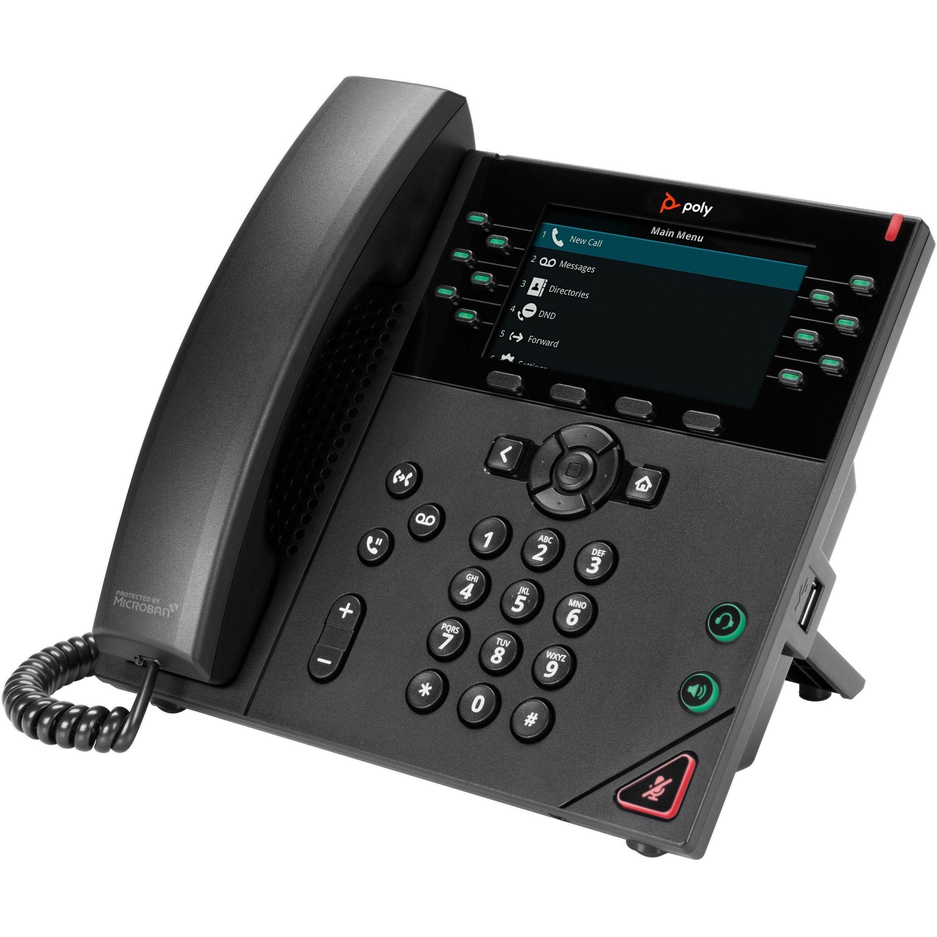 Poly VVX 450 IP Phone - Corded - Corded - Wall Mountable, Desktop - Black - 89B76AA#ABA