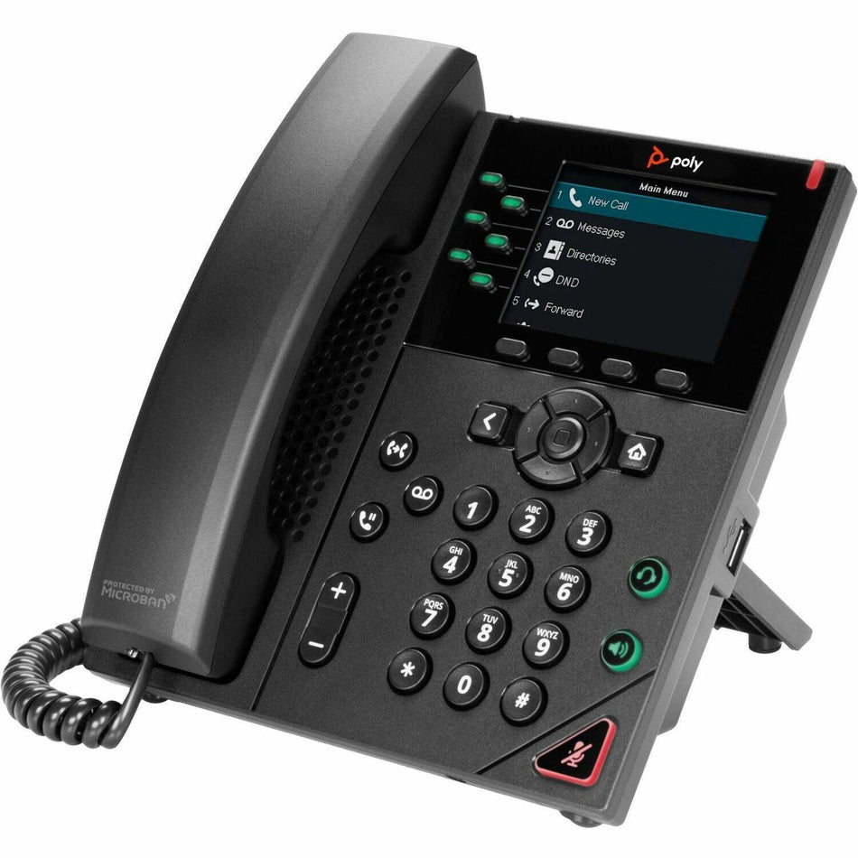 Poly VVX 350 IP Phone - Corded - Corded - Desktop, Wall Mountable - Black - TAA Compliant - 89B68AA