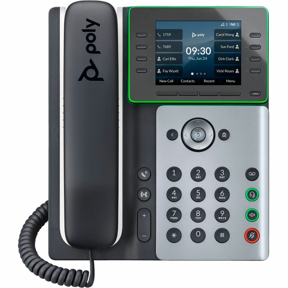 Poly Edge E350 IP Phone - Corded - Corded/Cordless - Wi-Fi, Bluetooth, NFC - 3 Multiple Conferencing - Desktop, Wall Mountable - Black - TAA Compliant - 82M89AA