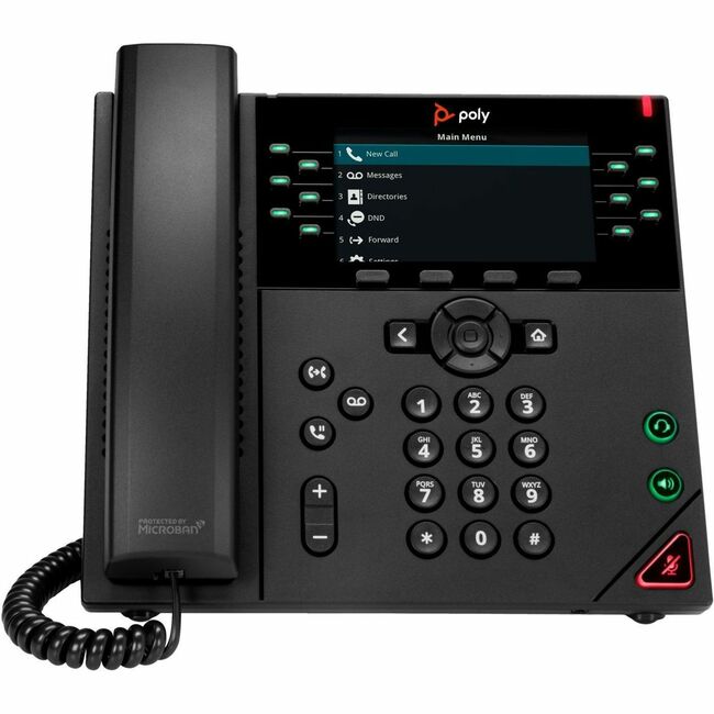 Poly VVX 450 IP Phone - Refurbished - Corded - Corded - Desktop, Wall Mountable - Black - TAA Compliant - 89B75AA#ABA