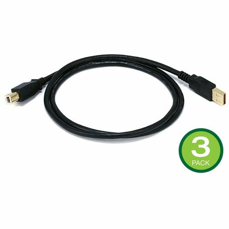 Monoprice USB-A to USB-B 2.0 Cable - 28/24AWG Gold Plated Black 3ft 3-Pack - 39915
