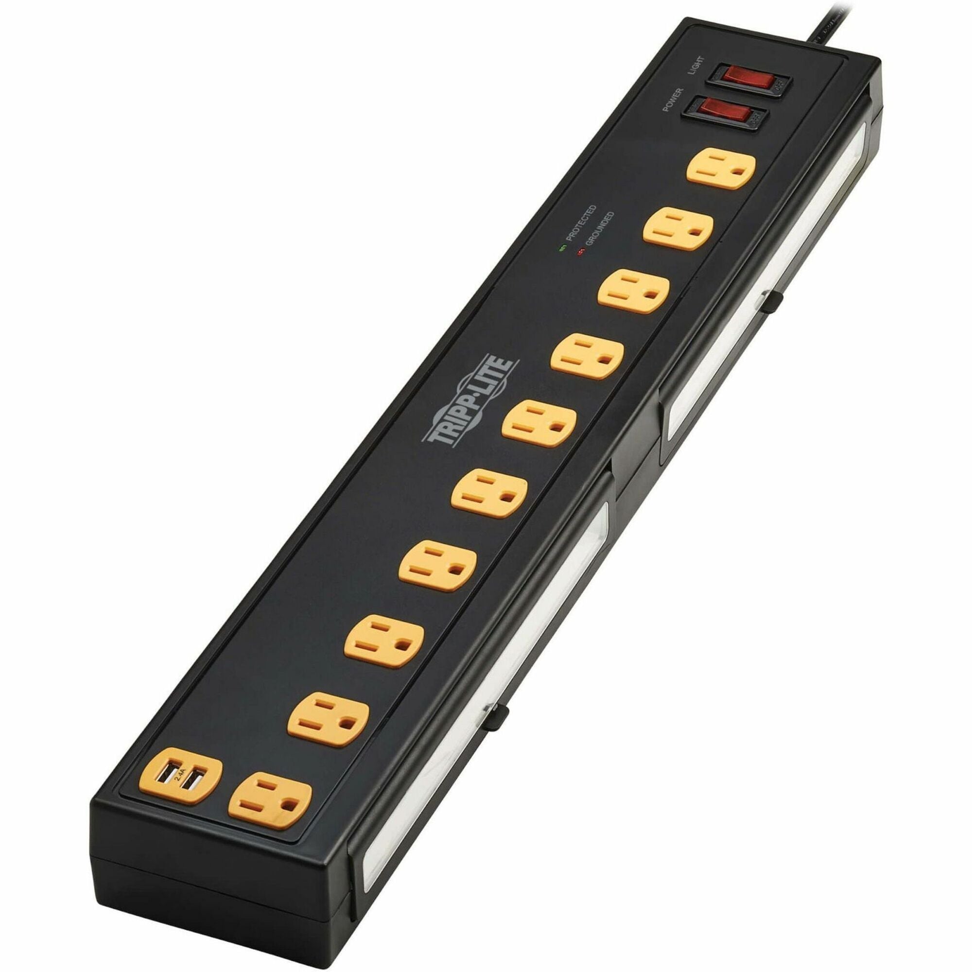 Eaton Tripp Lite Series Protect It! 10-Outlet Surge Protector with Swivel Light Bars - 5-15R Outlets, 2 USB Ports, 6 ft. (1.8 m) Cord, 1350 Joules, Black - TLP1006USB