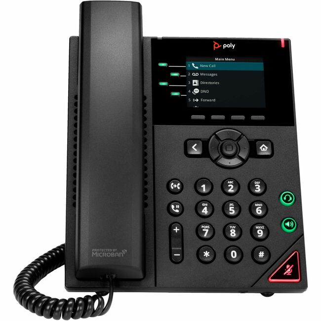 Poly VVX 250 IP Phone - Corded - Corded - Desktop, Wall Mountable - Black - 89B67AA#ABA