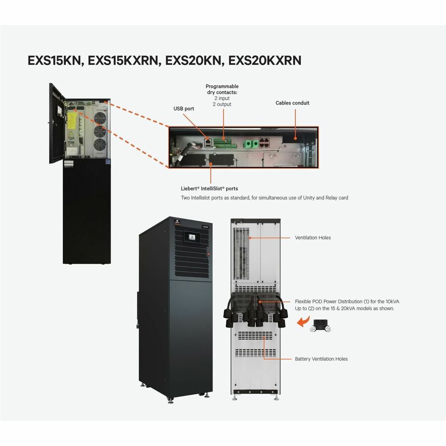 Vertiv Liebert EXS UPS (tower) 20kVA/20kW 208/120VAC (220/127VAC) 3-Phase 4 Wire w/ Liebert Intellislot Card (IS-UNITY-DP) 15-Min Runtime (EXS20KXRN) - EXS20KXRN