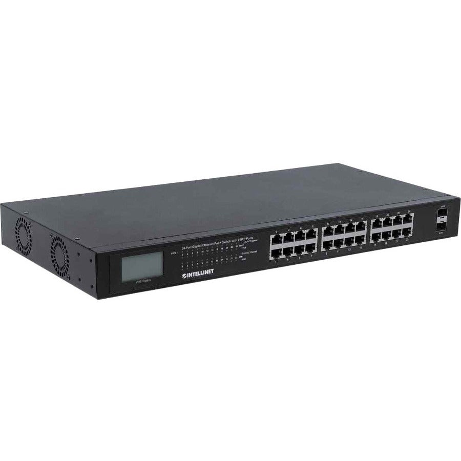 Intellinet 24-Port Gigabit Ethernet PoE+ Switch with 2 SFP Ports and LCD Screen - 561242