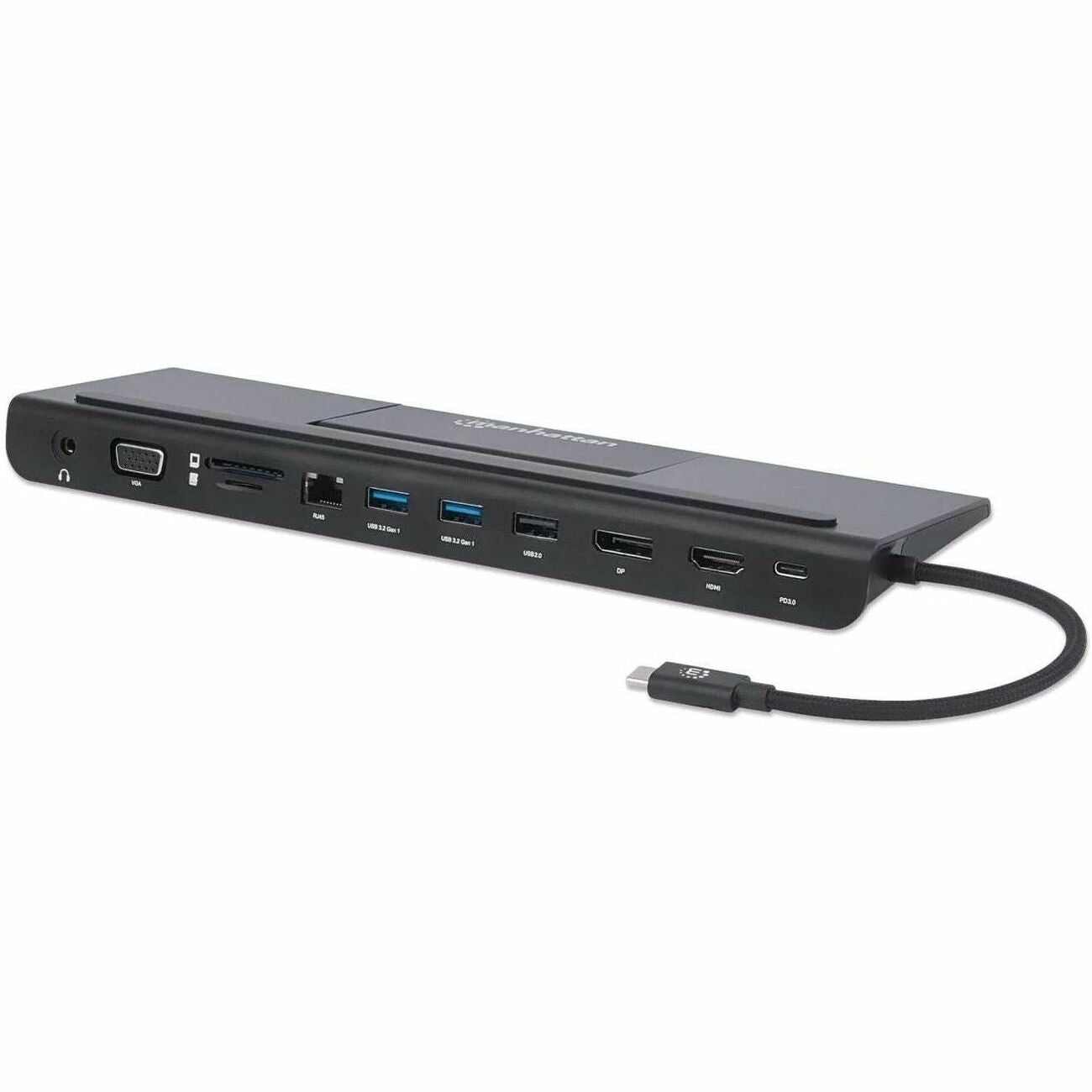 USB-C Dock/Hub with Card Reader and MST, Ports (x9): Audio 3.5mm, DisplayPort, Ethernet, HDMI, USB-A (x3), USB-C and VGA, With Power Delivery (100W) to USB-C Port (Note add USB-C wall charger and USB-C cable needed),All Ports can be used at the same time - 153478
