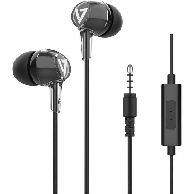 V7 3.5mm Noise Isolating Stereo Earbuds with In-line Mic, iPads, iPhones, iPod, Tablets, Smartphones, Laptop Computer, Chromebook, PC, Black - HA220