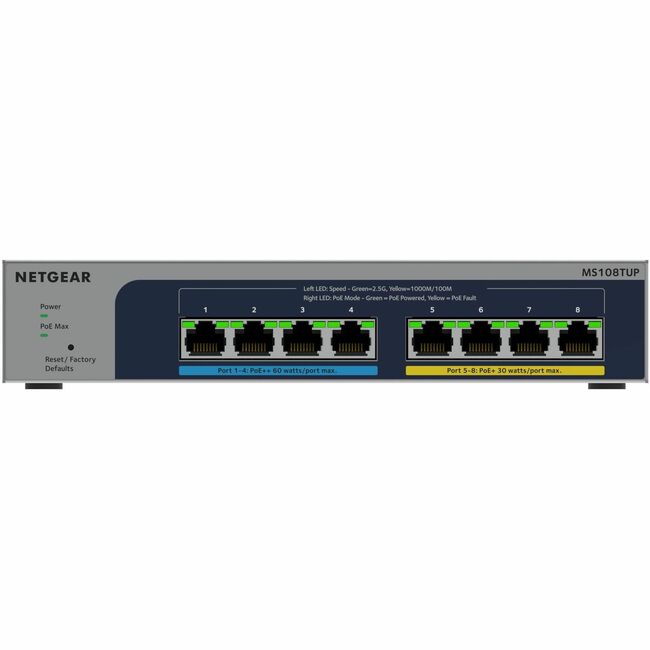 Netgear 8-port Ultra60 PoE++ Multi-Gigabit (2.5G) Ethernet Smart Switch - MS108TUP-100NAS