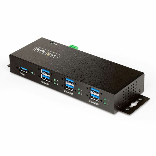 StarTech.com 7-Port Managed USB Hub, Heavy Duty Metal Industrial Housing, ESD & Surge Protection, Wall/Desk/Din-Rail Mountable, USB 5Gbps - 5G7AINDRM-USB-A-HUB