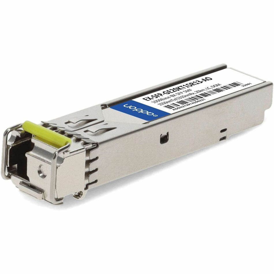 AddOn Juniper Networks&reg; EX-SFP-GE20KT15R13 Compatible TAA 1000Base-BX SFP Transceiver (SMF, 1550nmTx/1310nmRx, 20km, LC, DOM) - EX-SFP-GE20KT15R13-AO