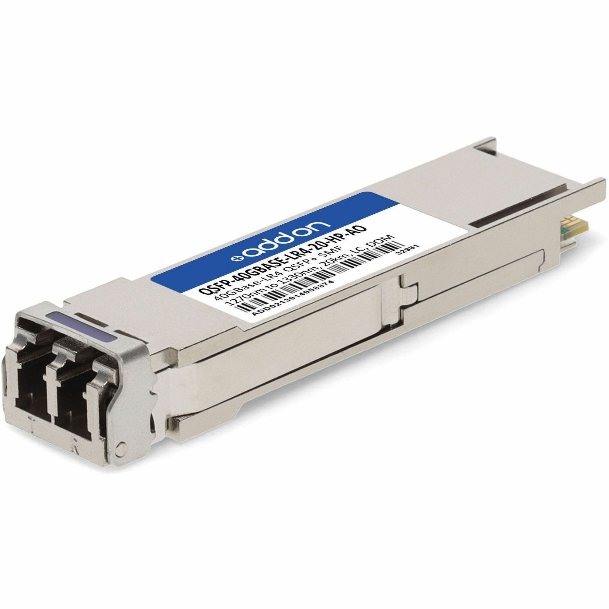 AddOn HP Compatible TAA 40GBase-LR4 QSFP+ Transceiver (SMF, 1270-1330nm, 20km, LC, DOM) - QSFP-40GBASE-LR4-20-HP-AO