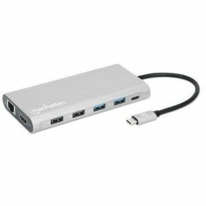 USB-C Dock/Hub with Card Reader and MST, Ports (x10): Ethernet, 4K HDMI (X3), USB-A (x3) and USB-C (x2), With Power Delivery (100W) to 1x USB-C Port (USB-C wall charger/ cable needed), MST = Multi-Stream Transport, Universal for all devices - 130660
