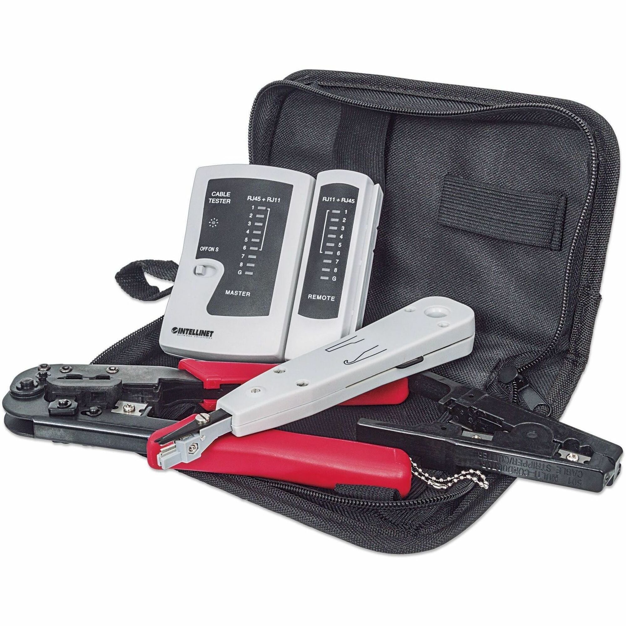4-Piece Network Tool Kit, 4 Tool Network Kit Composed of LAN Tester, LSA punch down tool, Crimping Tool and Cut and Stripping tool - 780070