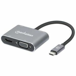 USB-C Dock/Hub, Ports (x4): HDMI, USB-A, USB-C and VGA, With Power Delivery (87W) to USB-C Port (Note add USB-C wall charger and USB-C cable needed), All Ports can be used at the same time, Universal for all devices, Aluminium, Space Grey,3 Year Warranty - 130691