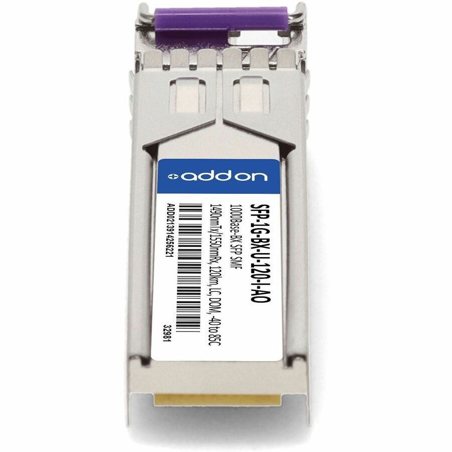 AddOn MSA and TAA 1000Base-BX SFP Transceiver (SMF, 1490nmTx/1550nmRx, 120km, LC, DOM, -40 to 85C) - SFP-1G-BX-U-120-I-AO