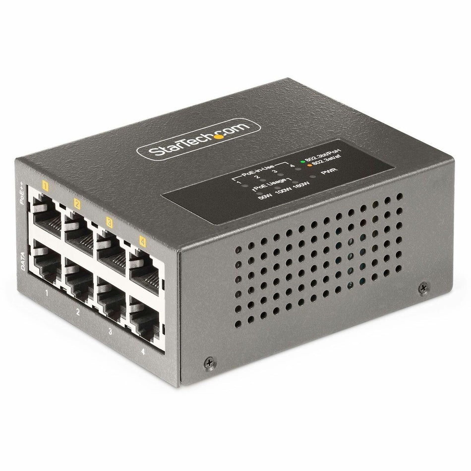 StarTech.com 4-Port Multi-Gigabit PoE++ Injector, 5/2.5/1G Ethernet (NBASE-T), PoE/PoE+/PoE++ (802.3af/802.3at/802.3bt), 160W Power Budget - AS445C-POE-INJECTOR