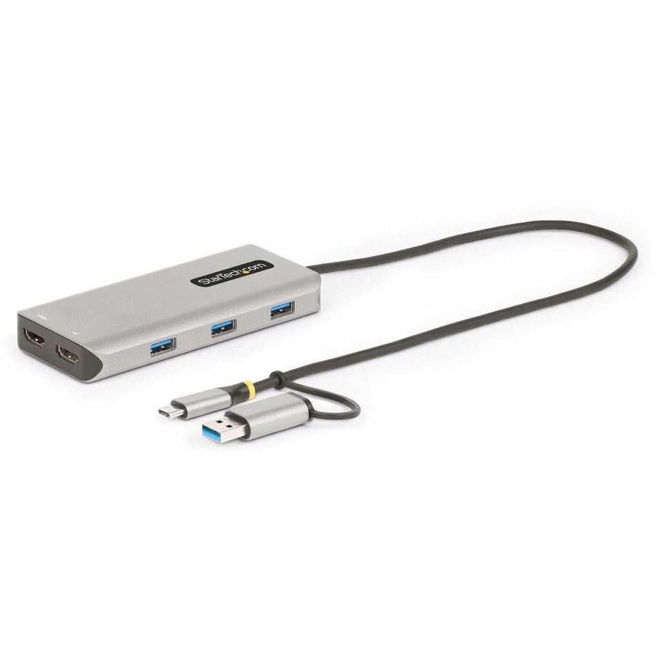 StarTech.com USB-C Multiport Adapter w/Attached USB-C to USB-A Dongle, Dual HDMI 4K/1080, 3x USB, Mini Laptop Docking Station, Travel Dock - 167B-USBC-MULTIPORT