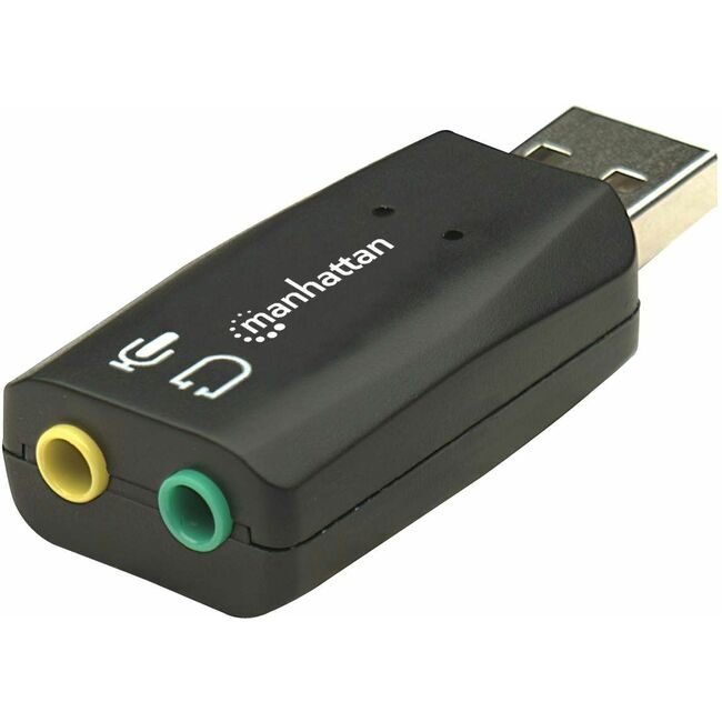 USB-A Sound Adapter, USB-A to 3.5mm Mic-in and Audio-Out ports, 480 Mbps (USB 2.0), supports 3D and virtual 5.1 surround sound, Hi-Speed USB, Black, Three Year Warranty - 150859