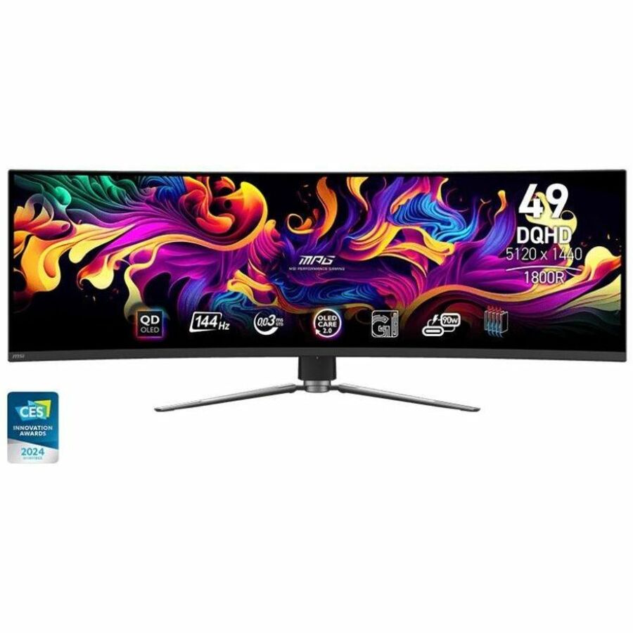 MSI MPG 491CQP QD-OLED 49" Class Dual Quad HD (DQHD) Curved Screen Gaming OLED Monitor - 32:9 - Metallic Black - MPG 491CQP QD-OLED