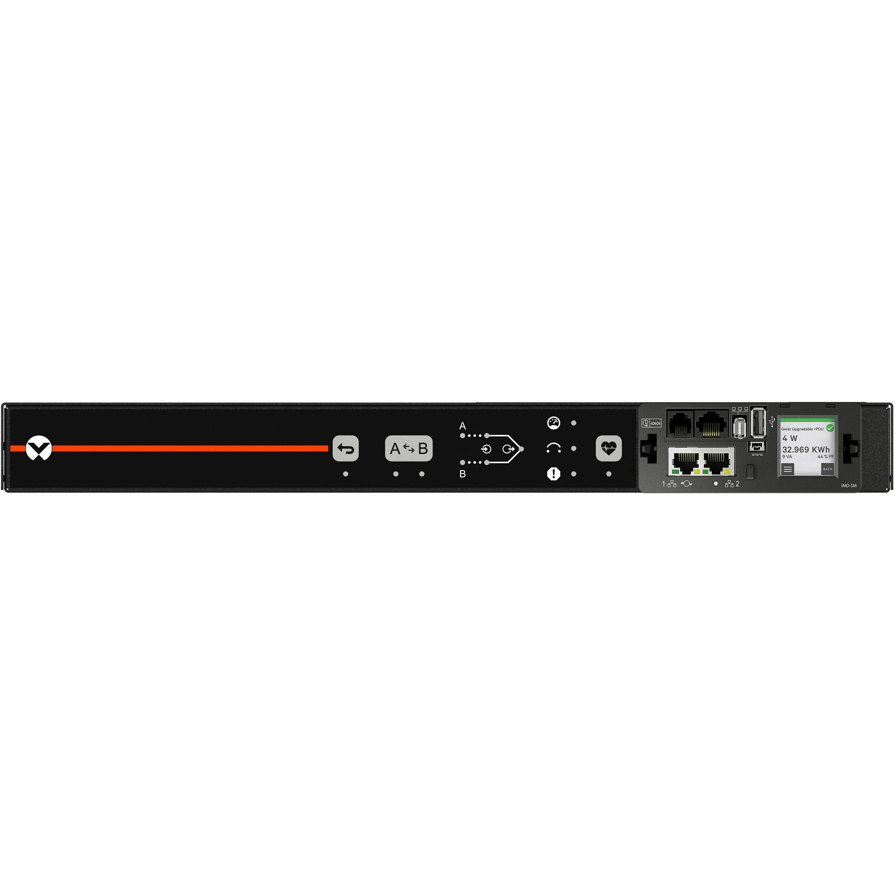Vertiv Geist Rack Transfer Switch PDU with Next-Generation IMD - 1U| 20A| 120V| 1.9kW| (10) NEMA 5-20R Receptacles| (2) NEMA 5-20P Plug| VA4N21A0 - VA4N21A0